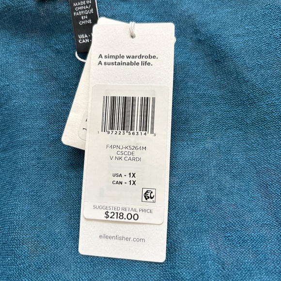 Eileen Fisher Linen Cotton Cropped Cardigan in Cascade size 1X. NWT - Picture 9 of 11